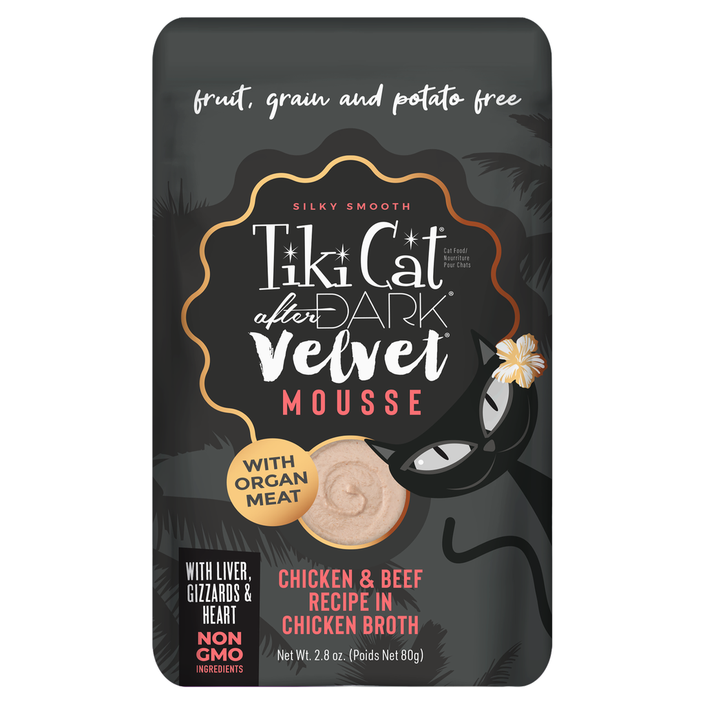 TIKI CAT SOBRE AFTER DARK VELVET MOUSSE POLLO Y PATO EN CALDO DE POLLO 80 GR